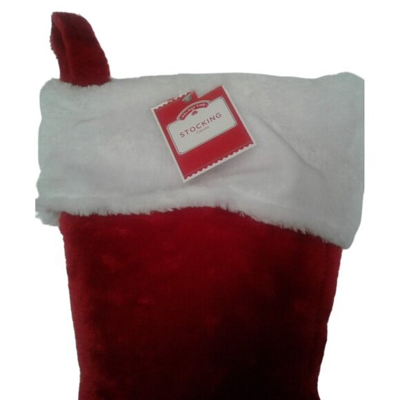 Red Christmas Stocking White Faux Fur Cuff Fluffy Plush Hanging NEW - Picture 3 of 4